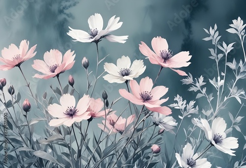 Watercolor botanical flowers background 