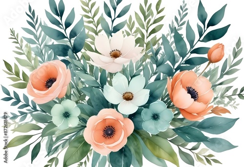 Watercolor botanical flowers background 