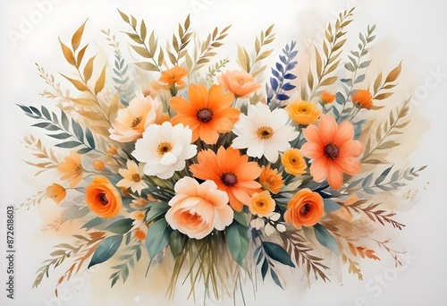 Watercolor botanical flowers background 