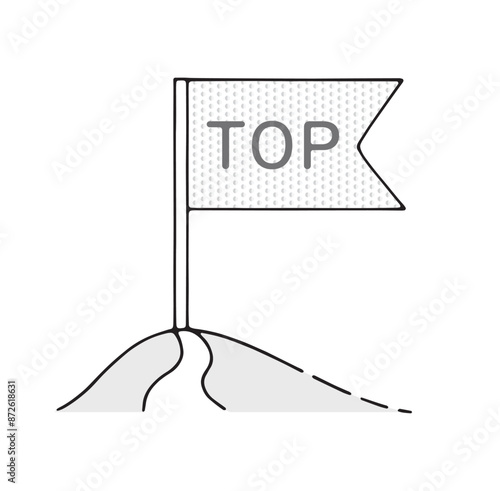 丘の上に立つシンプルな旗
