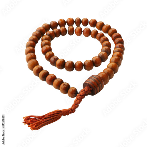 Brown wooden prayer beads with tassel on transparent background clipart photo