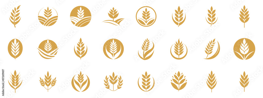 Wheat icon, golden grain logo. Vector cartoon illustration set, oat field emblem. Wheat icon, golden grain logo. Vector cartoon illustration set, oat field emblem.
