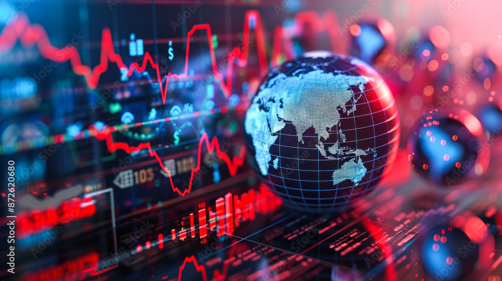 Global financial network with red visual elements. Global financial network with red visual elements.