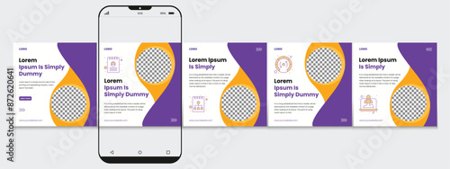 Social media carousel template post design with cellphone or mobile phone. Editable mockup eps vector.
