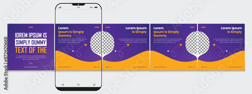Social media carousel template post design with cellphone or mobile phone. Editable mockup eps vector.
