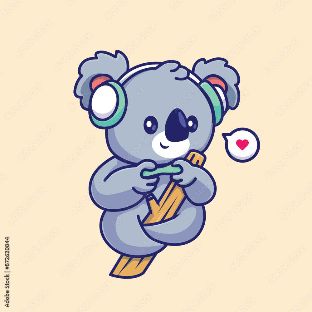 Samolepka Cute Koala Playing Game On Tree Cartoon Vector Icon 
Illustration