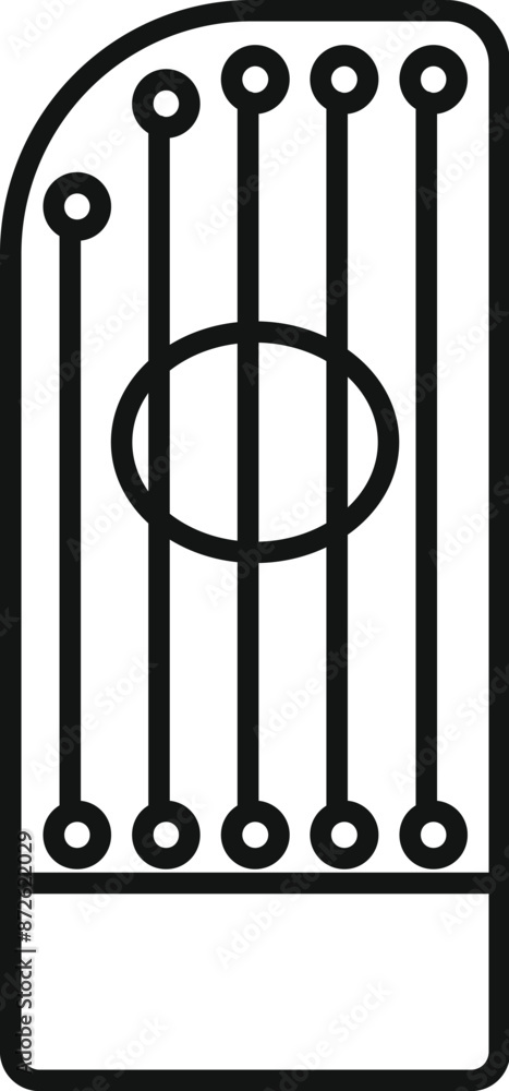 Line drawing of an acoustic guitar body shape showing the sound hole and strings Line drawing of an acoustic guitar body shape showing the sound hole and strings