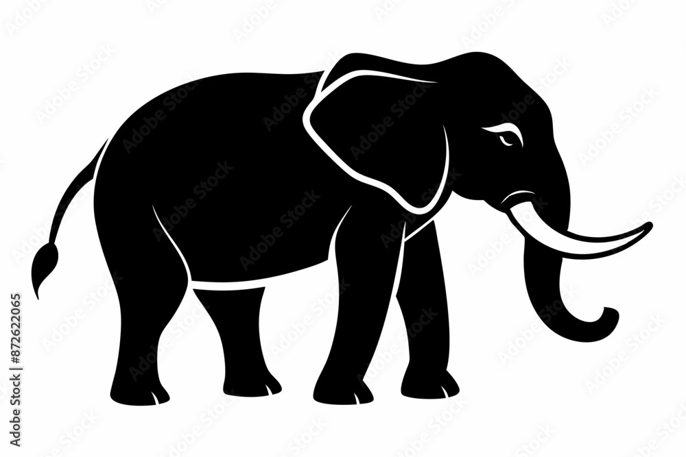 Fototapeta premium elephant isolated on white, elephant vector illustration, elephant silhouette, animal silhouette isolated vector Illustration, png, Funny cute elephant, Jumping cartoon elephants 