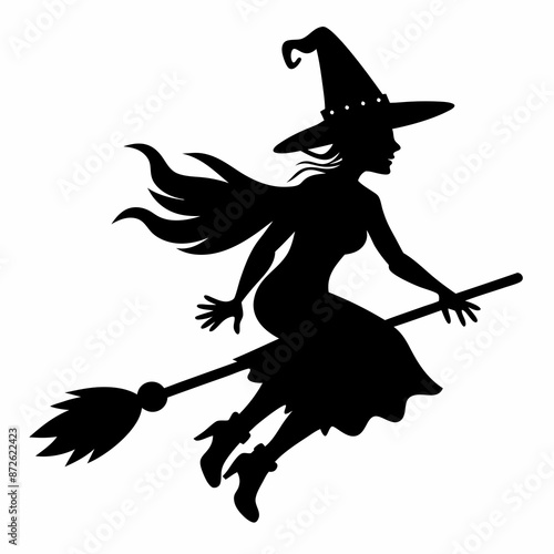 halloween Witch vector Silhouette With Broom