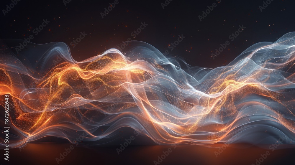 Obraz premium Abstract swirling orange and white light waves art