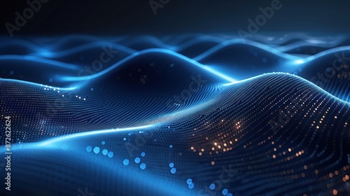 Digital waves with glowing particles and light streaks