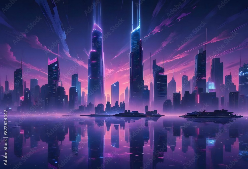 A futuristic cityscape with towering , cyberpunk futuristic city A futuristic cityscape with towering , cyberpunk futuristic city