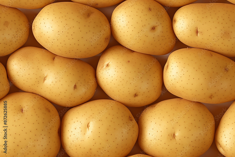 Realistic yellow potatoes arranged in a seamless pattern. This tile design showcases the natural texture and color of potatoes, perfect for agricultural or food-related backgrounds. Realistic yellow potatoes arranged in a seamless pattern. This tile design showcases the natural texture and color of potatoes, perfect for agricultural or food-related backgrounds.