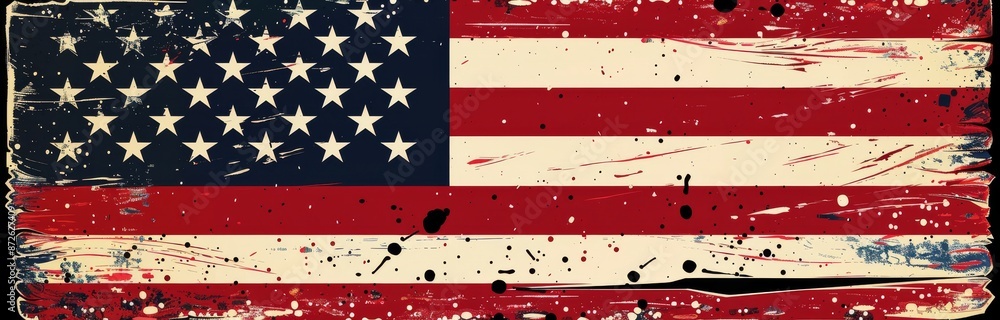 Worn American Flag Painted on Wooden Plank Worn American Flag Painted on Wooden Plank
