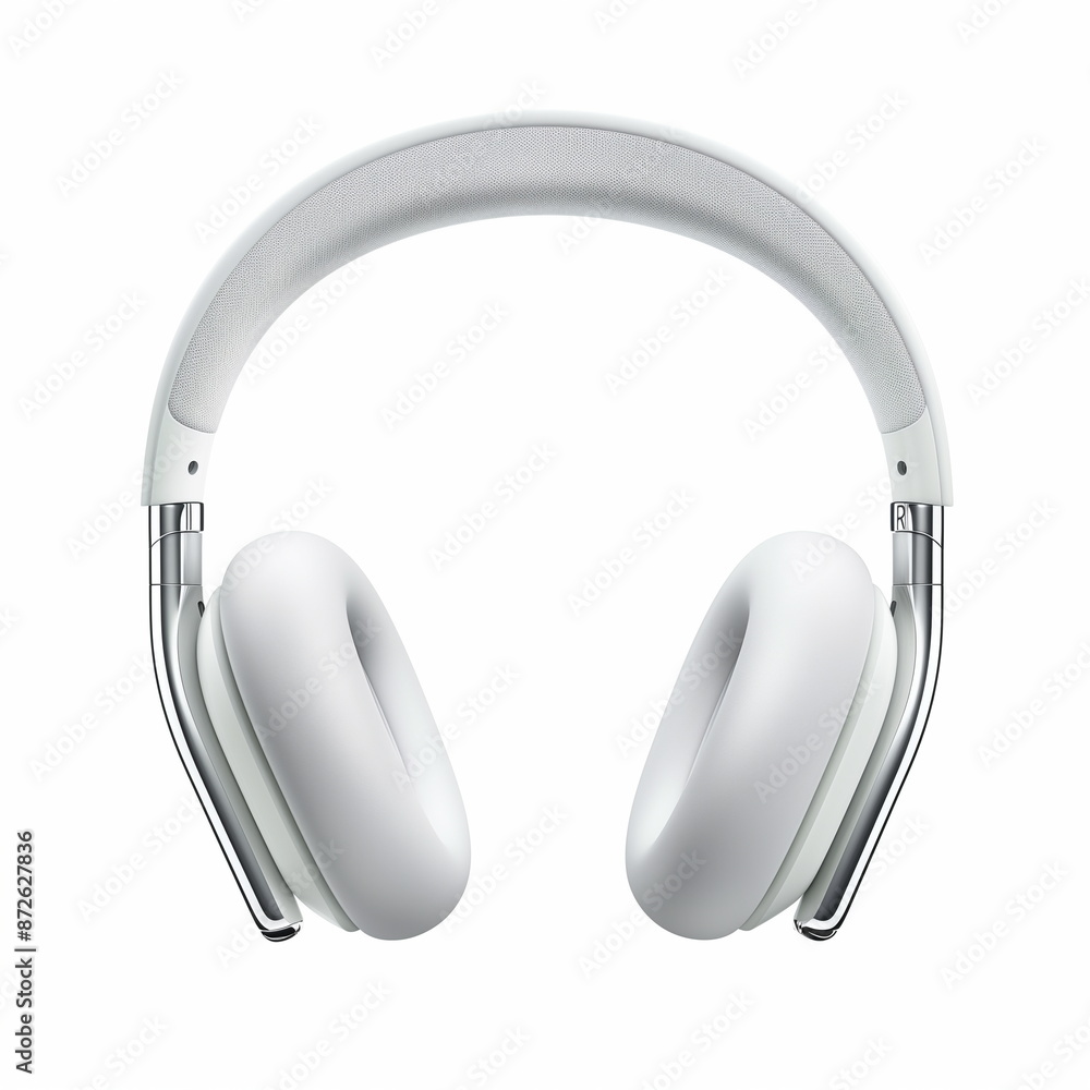 White wireless headphones against a white background. Stylish and minimalist design. White wireless headphones against a white background. Stylish and minimalist design.