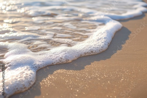 Close-up soft wave of the sea on the sandy beach