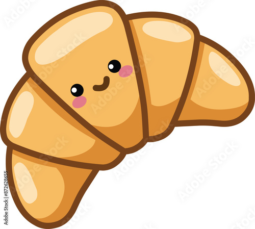 Happy croissant character in a kawaii style