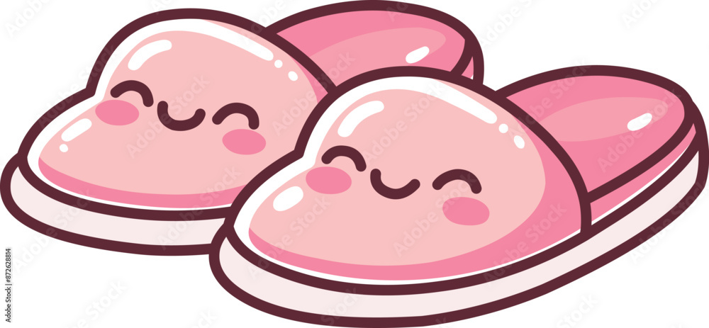 Happy pink slippers pair in a kawaii style Happy pink slippers pair in a kawaii style