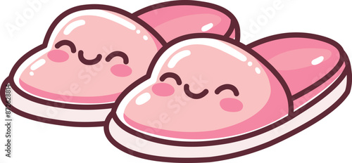 Happy pink slippers pair in a kawaii style