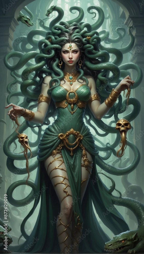 Medusa, the Gorgon, with Snakes and Skulls Medusa, the Gorgon, with Snakes and Skulls