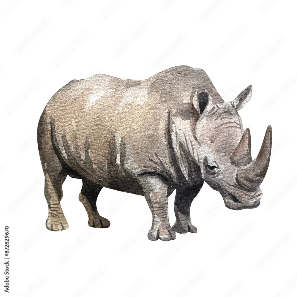 Fototapeta premium Watercolor illustration of a Rhinoceros on a white Background.