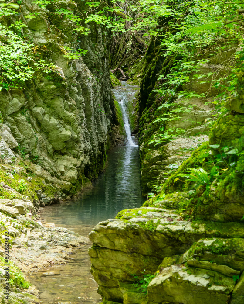 Beautiful waterfall in the forest in the park Beautiful waterfall in the forest in the park