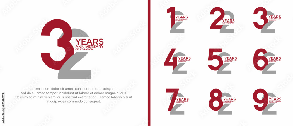 anniversary logo style set with red and gray color can be use for celebration moment anniversary logo style set with red and gray color can be use for celebration moment