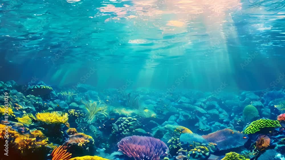 Vibrant underwater coral reef scene with diverse marine life Vibrant underwater coral reef scene with diverse marine life