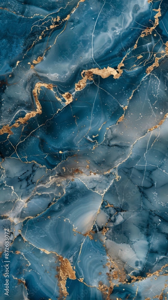 Fototapeta premium Elegant Blue Marble Texture with Subtle Gold Veins, Featuring Natural Material Aesthetics, Ideal for Architectural Design, AI-Generated, High-Resolution Wallpaper