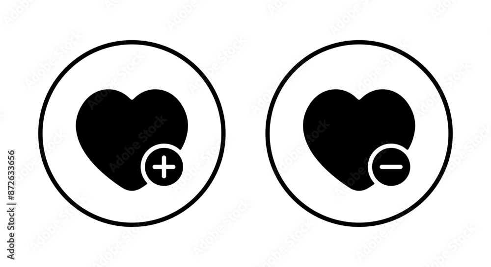 Add and remove wishlist love icon on circle line. Favorite product concept Add and remove wishlist love icon on circle line. Favorite product concept