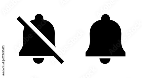 Bell icon in generic style. Mute and unmute bells sign symbol. Notification off and on concept