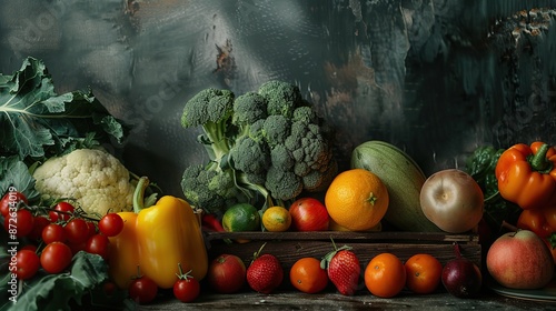 Fresh fruits and vegetables for commercial and non commercial use. copy space for text. photo