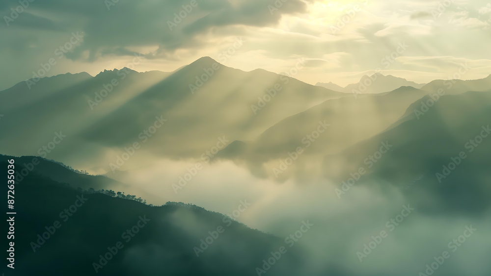 scenic mountain range under morning sky with sea of mist scenic mountain range under morning sky with sea of mist