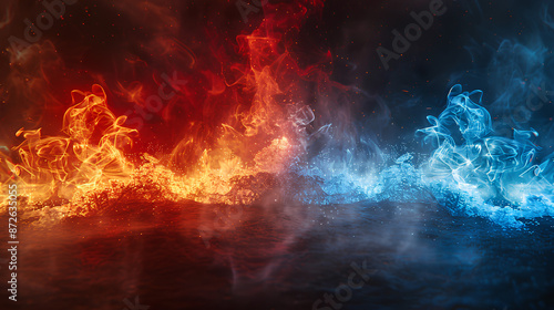 Wallpaper Mural blue fire and red fire 3d rendering elements Torontodigital.ca