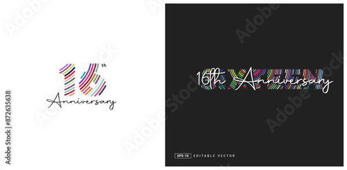16th Anniversary Logo Design, Number 16 Vector Template.