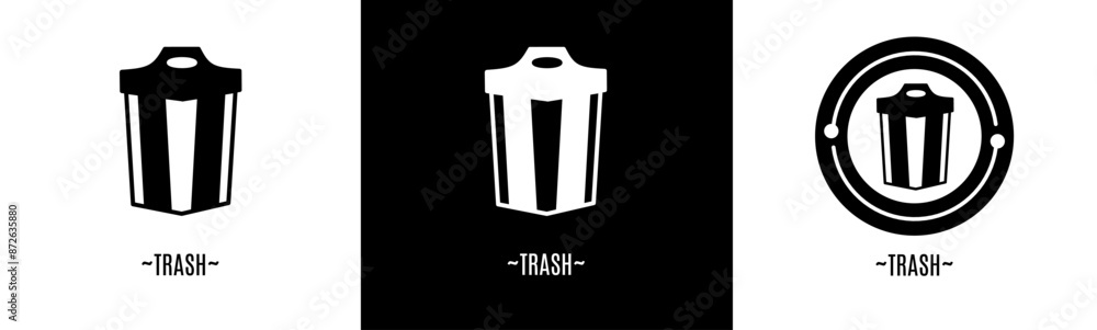 Trash logo set. Collection of black and white logos. Stock vector. Trash logo set. Collection of black and white logos. Stock vector.