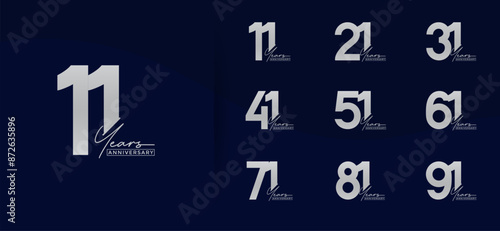 anniversary logo style set with silver color can be use for celebration moment