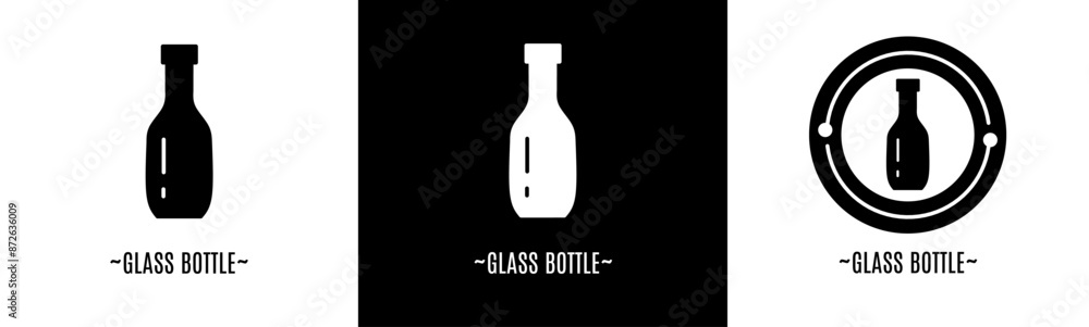 Glass bottle logo set. Collection of black and white logos. Stock vector. Glass bottle logo set. Collection of black and white logos. Stock vector.
