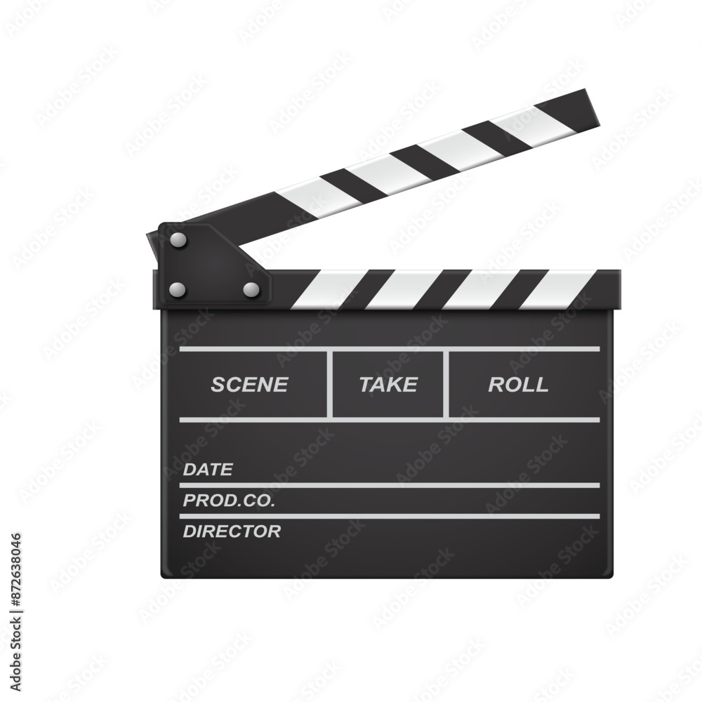 Fototapeta premium 3D realistic film clapperboard for professional movie production and recording. Vector