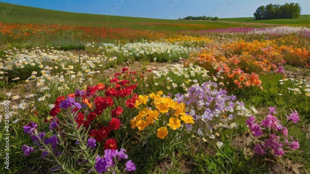 Colorful Wildflowers in a Field with a Rolling Hill in the Background Colorful Wildflowers in a Field with a Rolling Hill in the Background