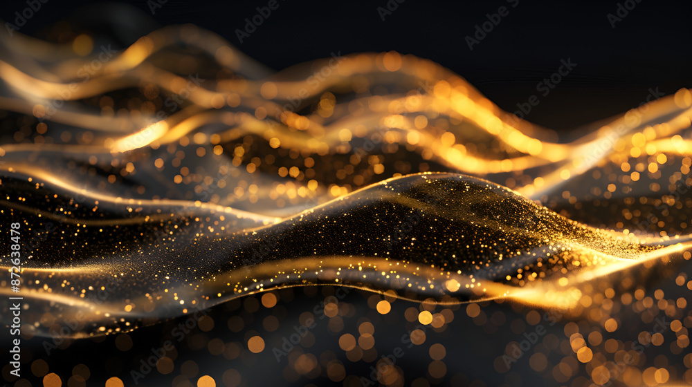 Digital gold color particles wave and bokeh abstract background an abstract animation of gold lights on black background, glitter, Golden Digital Particle Wave with Stars
Digital gold color particles wave and bokeh abstract background an abstract animation of gold lights on black background, glitter, Golden Digital Particle Wave with Stars