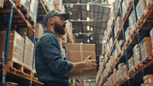 Close up warehouse workers preparing a shipment in a large warehouse, Warehouse worker concept ommercial advertising style images photo