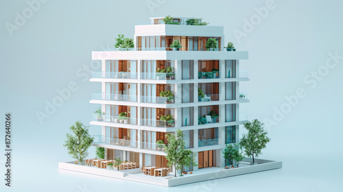 Fototapeta Naklejka Na Ścianę i Meble -  3d illustration of a minimalist hotel in axonometric projection, Toy style. on white background