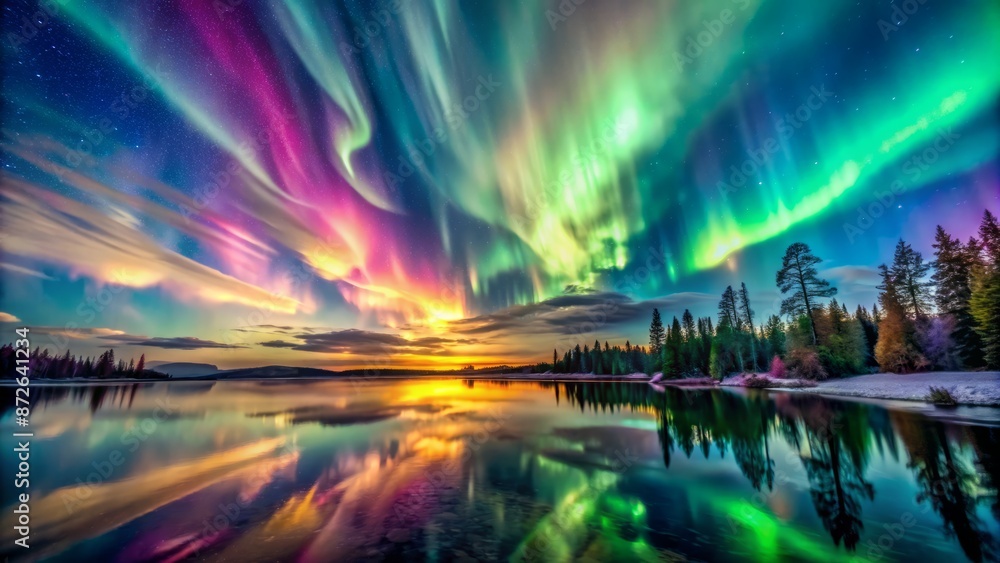 Vibrant soft focus clouds blur into shimmering misty aurora borealis hues in a serene ethereal celestial landscape background. Vibrant soft focus clouds blur into shimmering misty aurora borealis hues in a serene ethereal celestial landscape background.