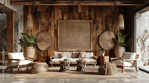 Cozy living room with woode...