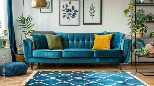 Modern living room with blu...