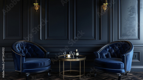 Modern living room with blu...