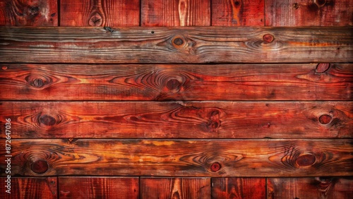Weathered old red wood planks forming a rustic wooden surface with abundant copy space for text or design elements.