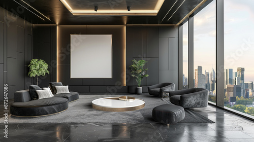 Modern living room with gre...