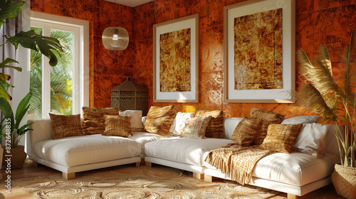 Rustic living room with ora...